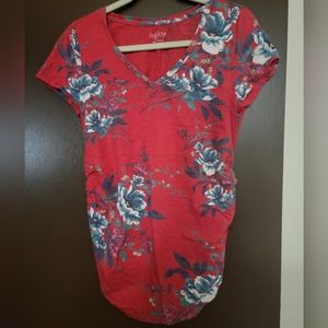 Maternity shirt, floral red and blue, size maternity medium